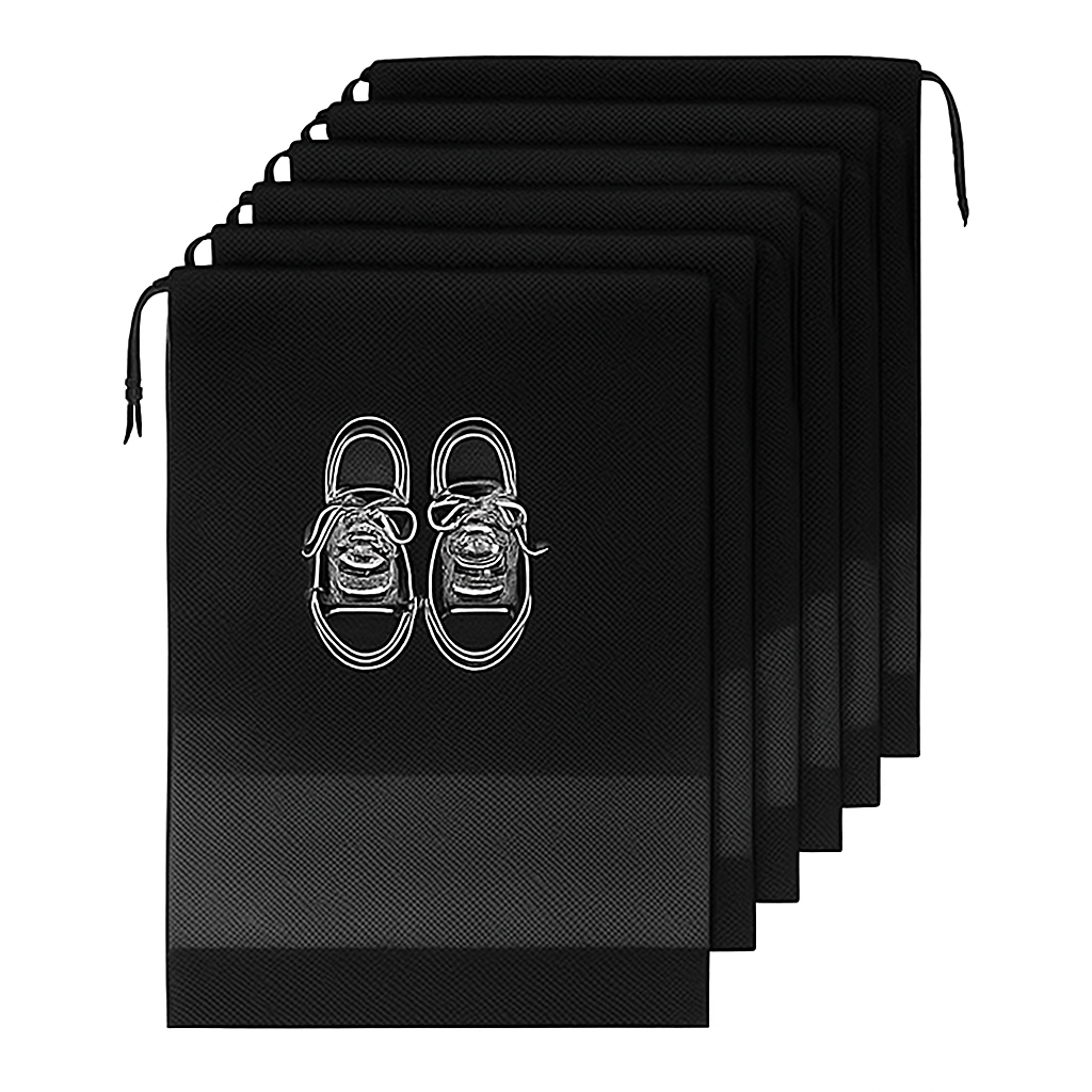 Unknowns Voyager Shoe Bag Set (6 Pack) | Drawstring Storage Pouch for Travel, Luggage, and Home Organization (Black)