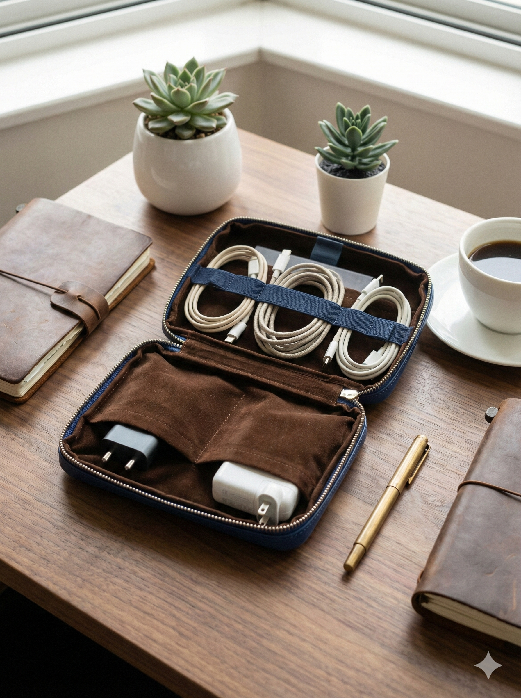 Unknowns Navigator Tech Organizer | Premium Vegan Leather Gadget Pouch for Cables, Charger, Power Bank, and Travel Accessories (Supreme) (Navy Blue)