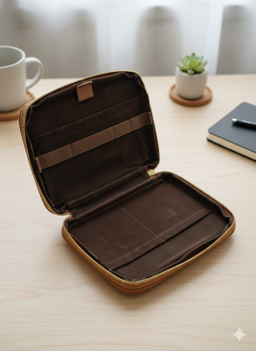 Unknowns Navigator Tech Organizer | Premium Vegan Leather Gadget Pouch for Cables, Charger, Power Bank, and Travel Accessories (Supreme) (Brown)