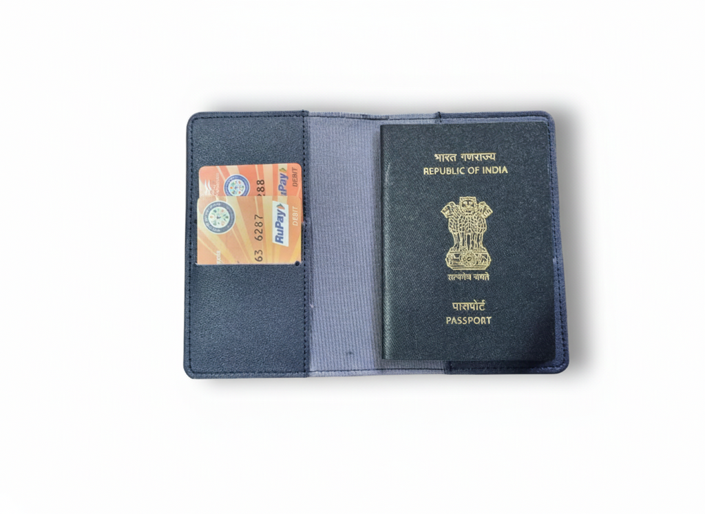 Unknowns Classic Passport Cover | Personalized Vegan Leather Holder with Card Slots for Indian & Global Travel (Navy Blue)