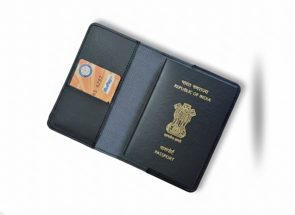 Unknowns Classic Passport Cover | Personalized Vegan Leather Holder with Card Slots for Indian & Global Travel (Black)