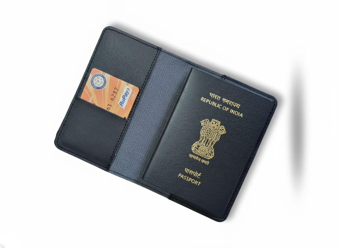 Unknowns Classic Passport Cover | Personalized Vegan Leather Holder with Card Slots for Indian & Global Travel (Black)