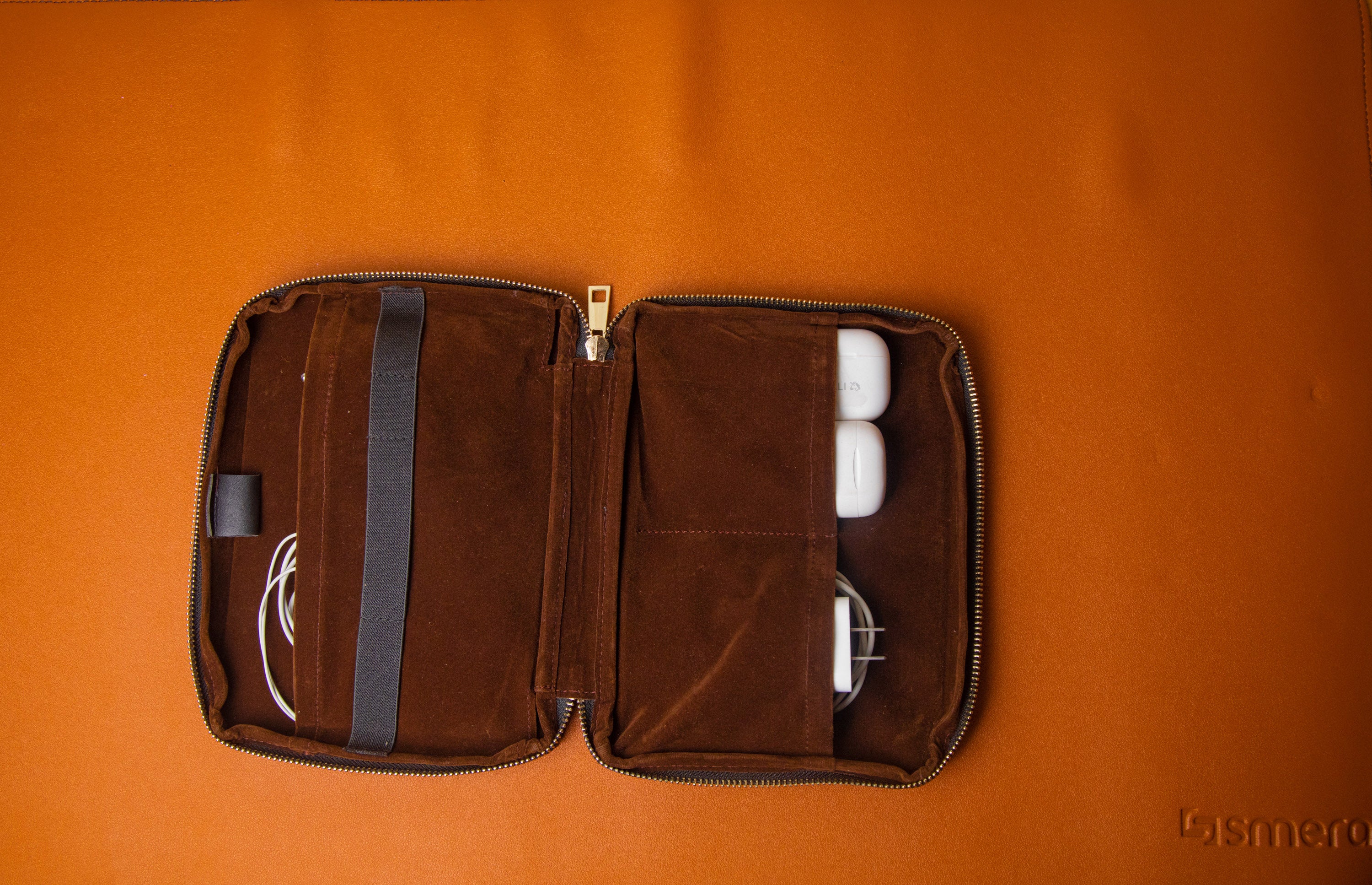 Unknowns Navigator Tech Organizer | Premium Vegan Leather Gadget Pouch for Cables, Charger, Power Bank, and Travel Accessories (Supreme) (Brown)
