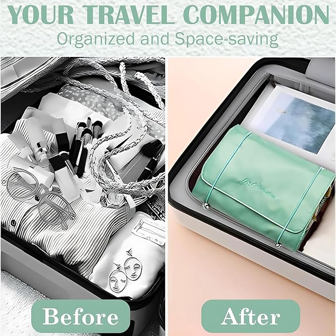 Unknowns Roll-Up 4-in-1 Hanging Toiletry Bag | Large Capacity Cosmetic Organizer for Men & Women Travel (Green)