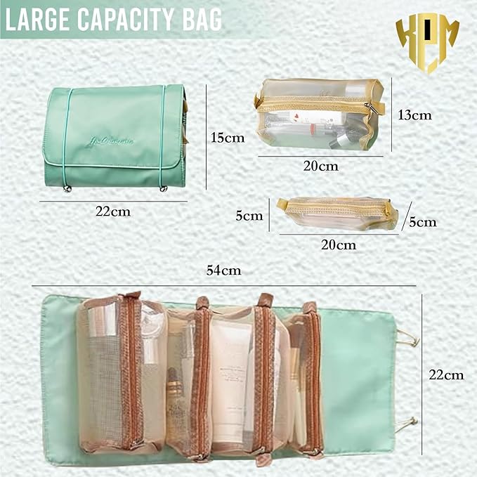 Unknowns Roll-Up 4-in-1 Hanging Toiletry Bag | Large Capacity Cosmetic Organizer for Men & Women Travel (Green)