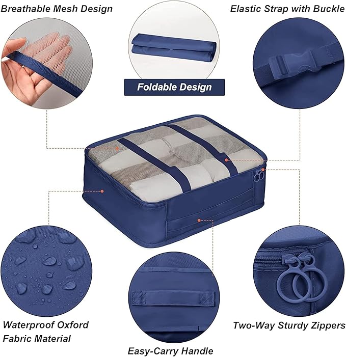 Unknowns Travel Organizer 7 in 1 Travel Laundry Cosmetics Luggage Packing Organizers Set Makeup Bags Organizer Packing Cubes with Shoe Bag for Travel, Nylon