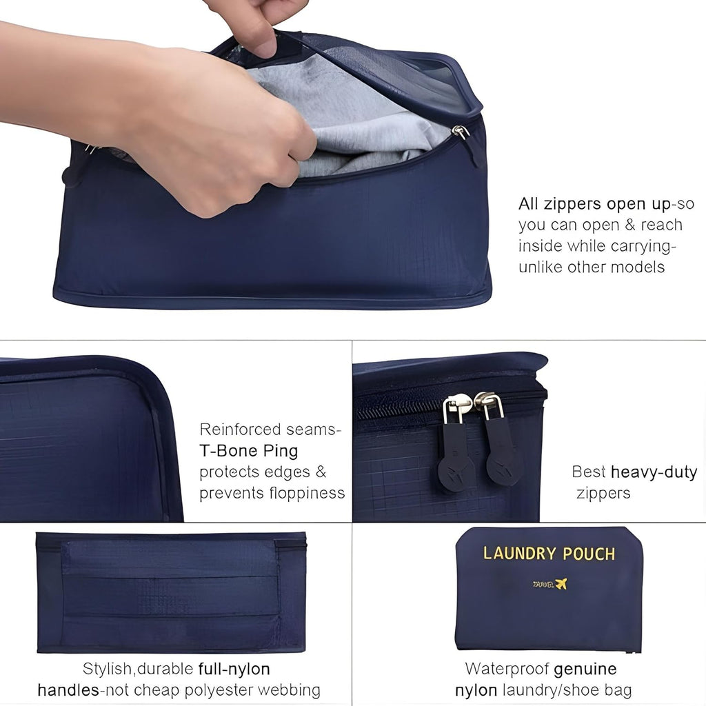 Unknowns 6pcs Set Travel Luggage Organizers with Laundry Bag or Toiletry Bag Laundry Organiser Travel Organizer Packing Cubes Lightweight (Blue, 6 PCS) Polyester, 42 x 32 x 3