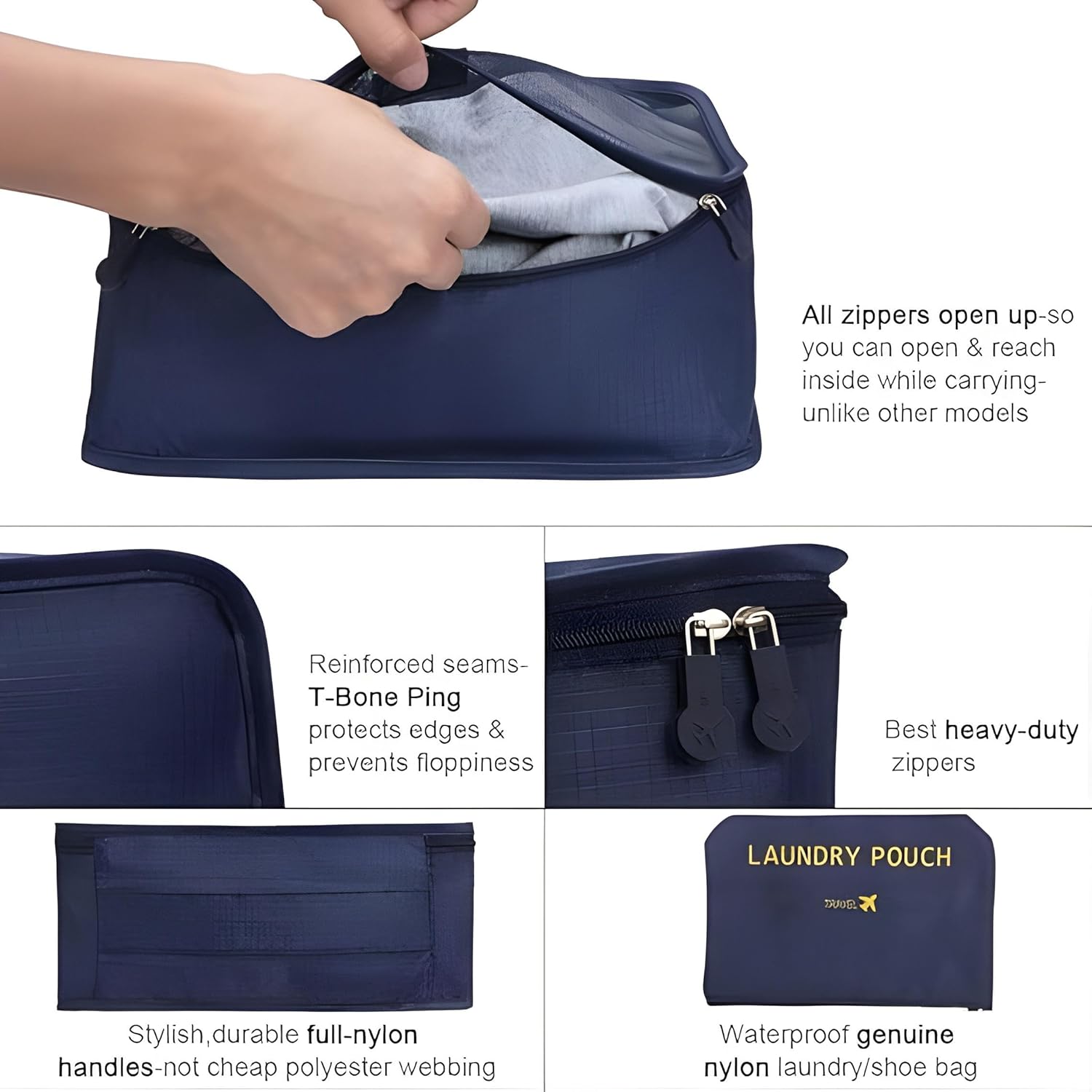 Unknowns 6pcs Set Travel Luggage Organizers with Laundry Bag or Toiletry Bag Laundry Organiser Travel Organizer Packing Cubes Lightweight (Blue, 6 PCS) Polyester, 42 x 32 x 3