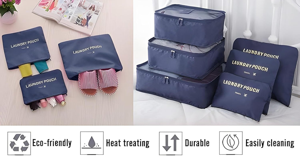 Unknowns 6pcs Set Travel Luggage Organizers with Laundry Bag or Toiletry Bag Laundry Organiser Travel Organizer Packing Cubes Lightweight (Blue, 6 PCS) Polyester, 42 x 32 x 3