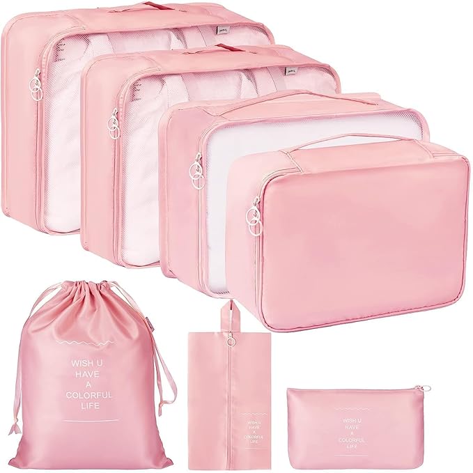 Unknowns Travel Organizer 7 in 1 Travel Laundry Cosmetics Luggage Packing Organizers Set Makeup Bags Organizer Packing Cubes with Shoe Bag for Travel, Nylon