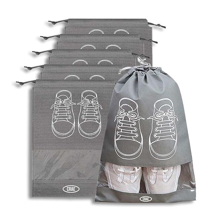 Unknowns Voyager Shoe Bag Set (6 Pack) | Drawstring Storage Pouch for Travel, Luggage, and Home Organization (Grey)