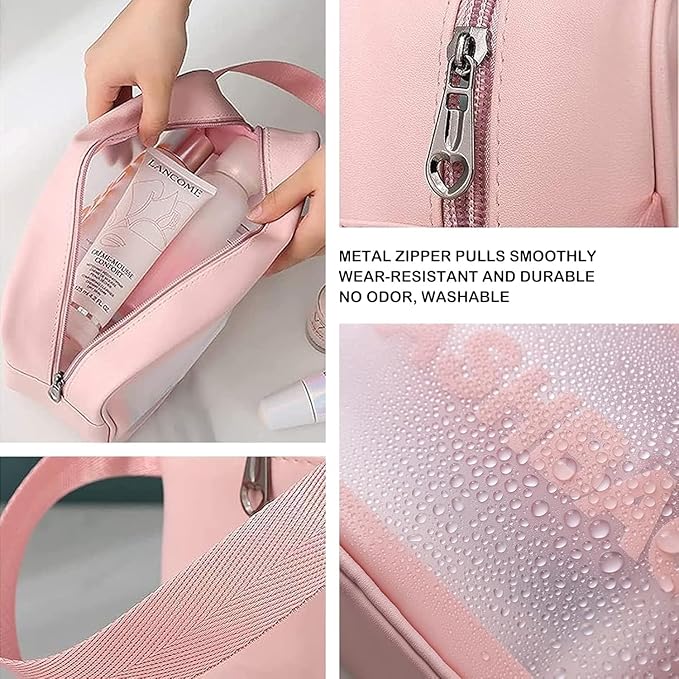 Unknowns Clear Travel Wash Bag Set (3-Piece) | Waterproof PVC Cosmetic Organizer for Liquids, Makeup, and Toiletry Storage (PINK)